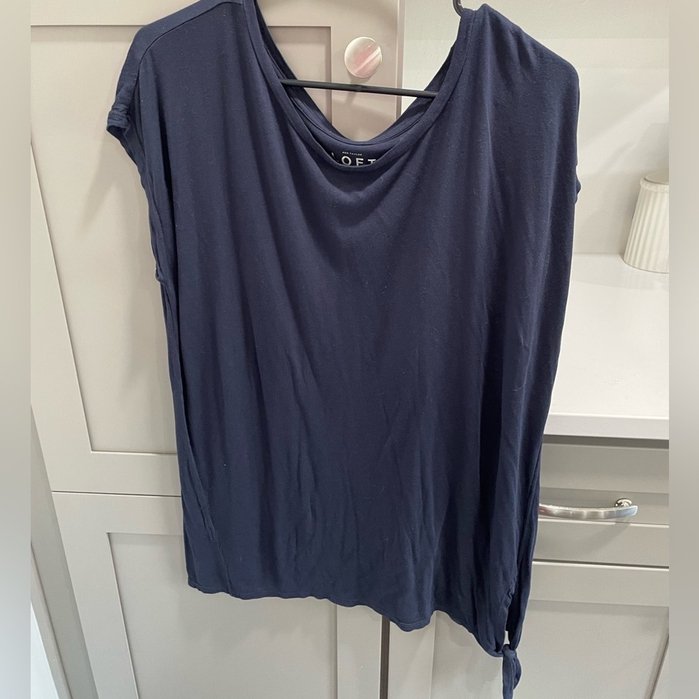 Tie side detail short sleeve shirt- navy